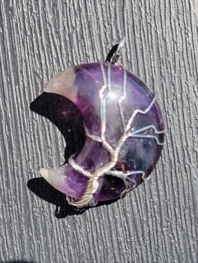 Amethyst Moon Crystal Pendant With Tree Of Life